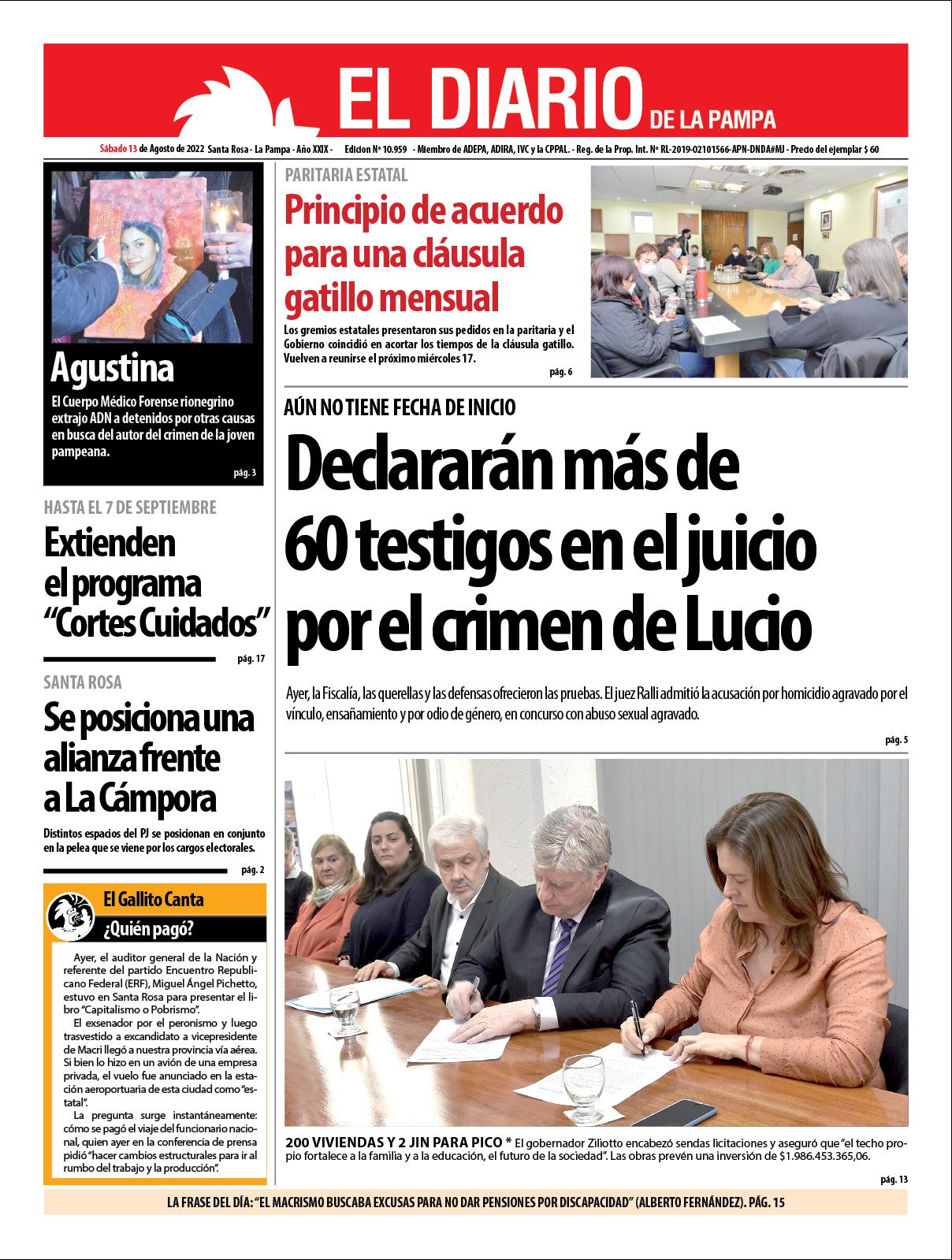 Tapa del diacutea saacutebado 13 de agosto de 2022